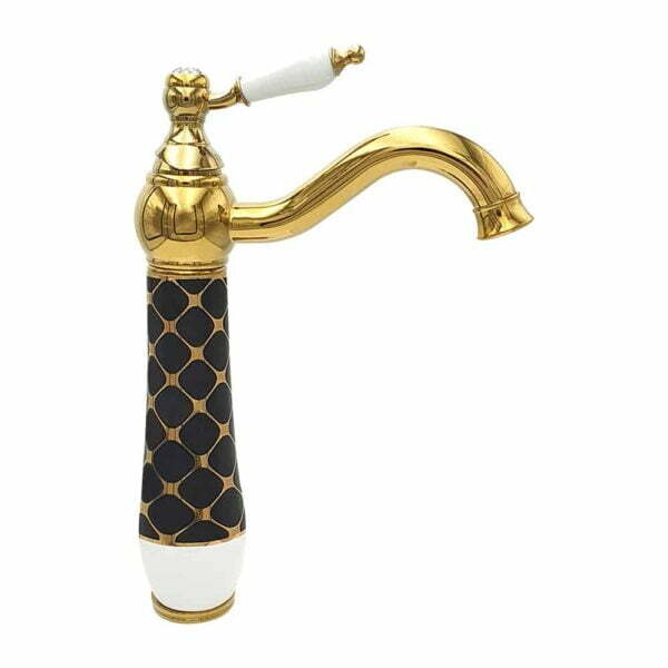 Geometrik Siyah Gold Çanak Lavabo Bataryası