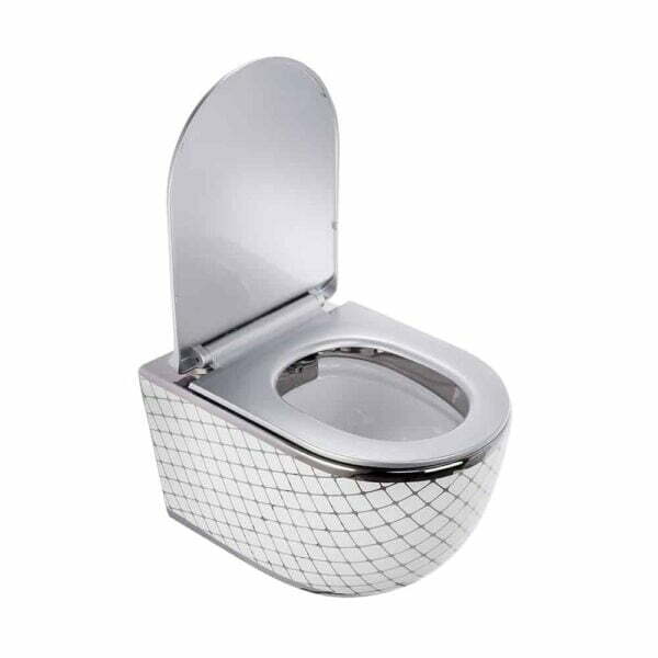 Geometrik Platin Beyaz Kanalsız Asma Klozet - Görsel 3