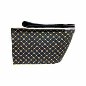 Geometrik Siyah Altın Kanalsız Asma Klozet