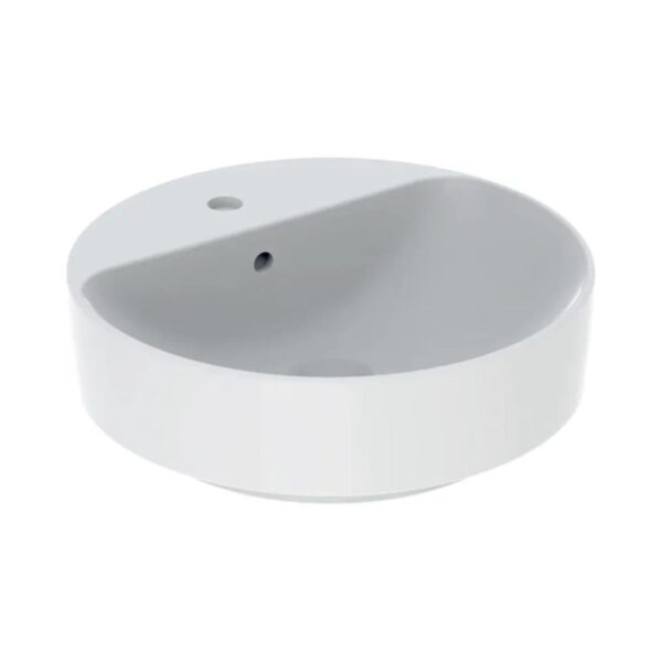 Geberit VariForm Çanak Lavabo, Yuvarlak ve Batarya Banklı, Taşma Delikli, D45 cm