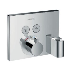 Hansgrohe ShowerSelect Termostat ankastre montaj, 2 çıkış için hortum bağlantısı ve duş askısı ile Krom