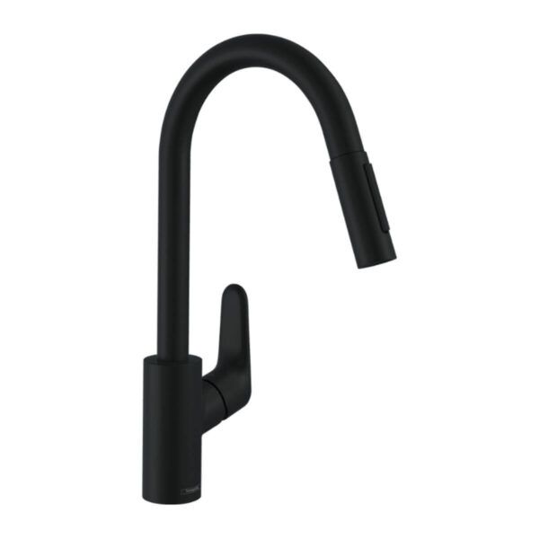 Hansgrohe Focus M41 Tek Kollu Eviye Bataryası 240, Çekilebilir El Duşu, 2jet Satin Siyah