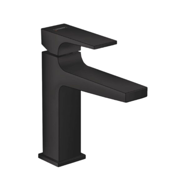 Hansgrohe Metropol Tek kollu lavabo Bataryası 110 çubuk volan ve bas-aç gider seti ile Satin Siyah